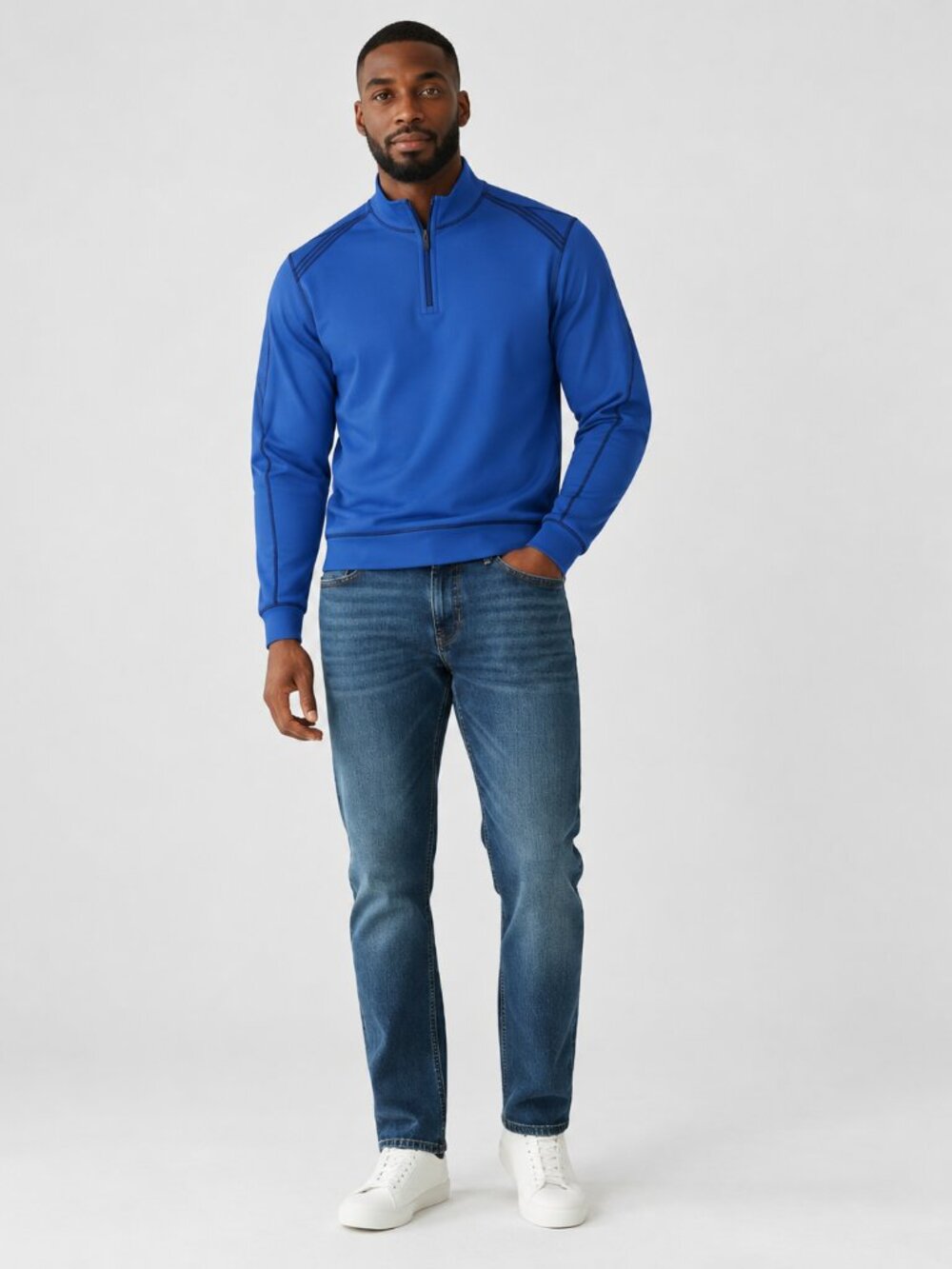 Tommy Bahama Men's L Blue Navy Reversible Quarter Zip Mock Neck Sweater